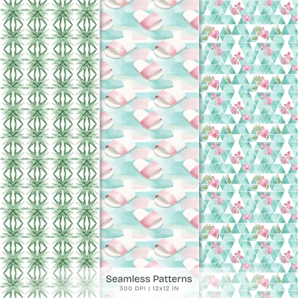 Orchid Paradise Seamless Patterns, Pink Floral JPEG, Summer Resort Pattern, Tropical Spa Wellness Repeating Pattern, Digital Scrapbook Paper