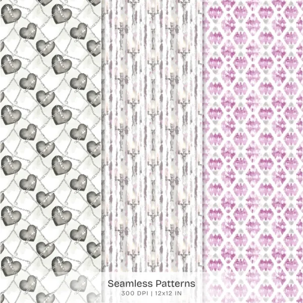 Raven Coquette Seamless Patterns, Moody Florals JPEG, Vintage Gothic Pattern, Victorian lace Repeating Pattern, Digital Scrapbook Paper