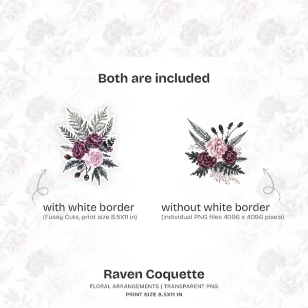 Raven Coquette Floral Arrangements, Gothic Floral PNG, Carnation Bouquet, Carnation Art, Moody Floral Decor, Ornaments, Digital Download