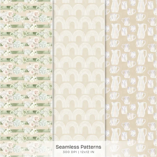 Summer Versailles Seamless Patterns, Garden Rose JPEG, Hydrangea Pattern, Polka, Botanical Repeating Pattern, Digital Scrapbook Paper