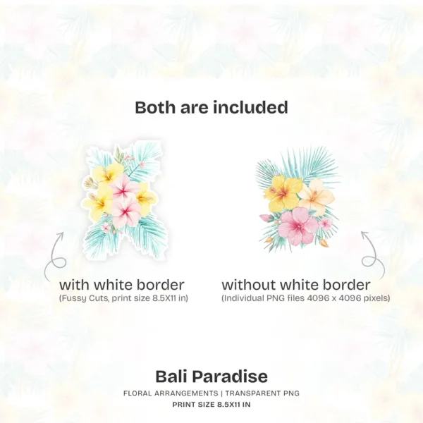 Bali Paradise Floral Arrangements, Tropical Floral PNG, Hibiscus Bouquet, Hibiscus Floral Art, Tropical Decor, Ornaments, Digital Download