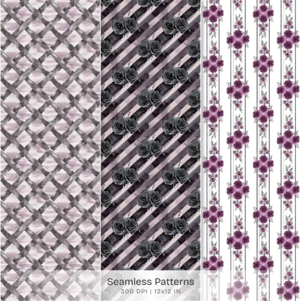 Raven Coquette Seamless Patterns, Moody Florals JPEG, Vintage Gothic Pattern, Victorian lace Repeating Pattern, Digital Scrapbook Paper