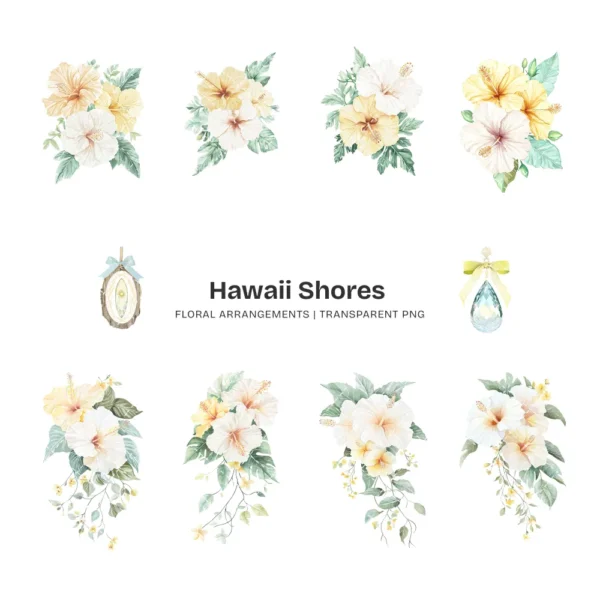Hawaii Shores Floral Arrangements, Tropical Floral PNG, Hibiscus Bouquet, Hibiscus Art, Summer Floral Decor, Ornaments, Digital Download