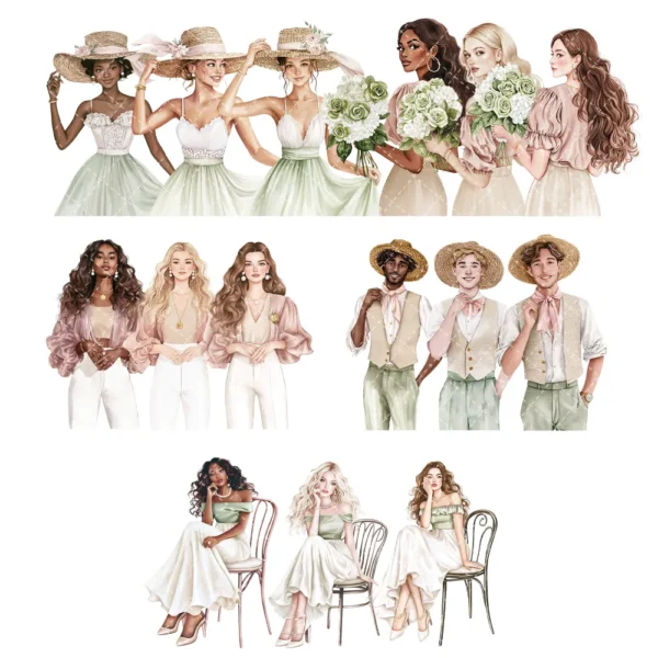 Summer Versailles Clipart Set – French Garden PNG Illustrations, Palace Fountain Hedges Graphics, Elegant Floral, Digital Download