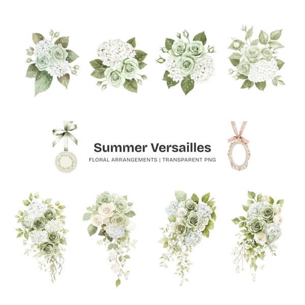 Summer Versailles Floral Arrangements, Floral Garden PNG, Rose Bouquet, Hydrangea Art, French Decor, Ornaments, Digital Download