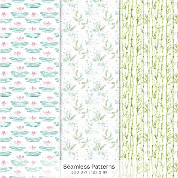 Orchid Paradise Seamless Patterns, Pink Floral JPEG, Summer Resort Pattern, Tropical Spa Wellness Repeating Pattern, Digital Scrapbook Paper
