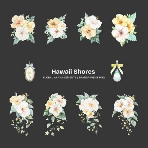 Hawaii Shores Floral Arrangements, Tropical Floral PNG, Hibiscus Bouquet, Hibiscus Art, Summer Floral Decor, Ornaments, Digital Download