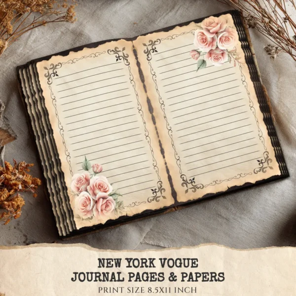 New York Vogue Junk Journal Pages & Papers – Chic New York Travel, Fashion, Modern Travel Printable, Scrapbook, Floral, Digital Download