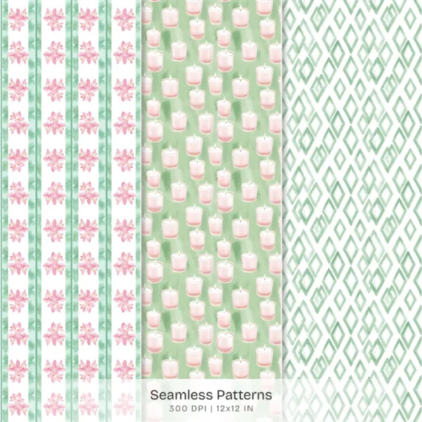 Orchid Paradise Seamless Patterns, Pink Floral JPEG, Summer Resort Pattern, Tropical Spa Wellness Repeating Pattern, Digital Scrapbook Paper