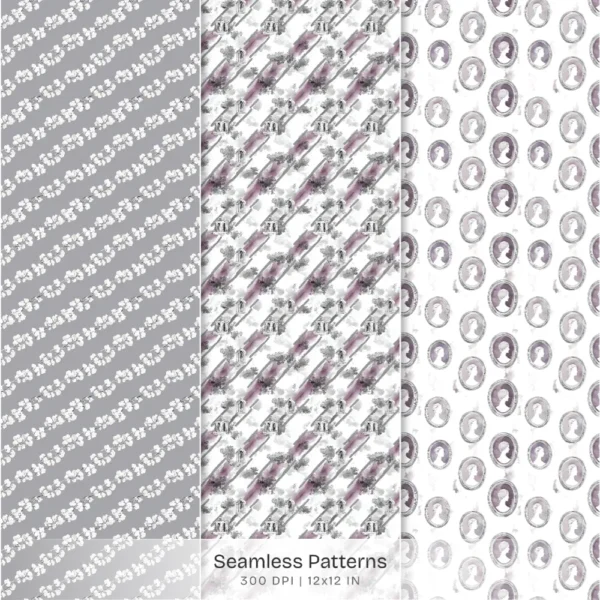 Raven Coquette Seamless Patterns, Moody Florals JPEG, Vintage Gothic Pattern, Victorian lace Repeating Pattern, Digital Scrapbook Paper