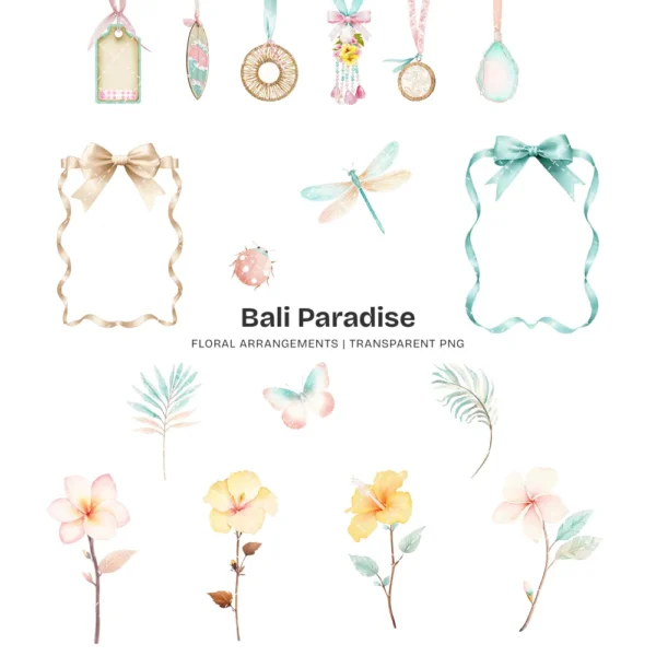 Bali Paradise Floral Arrangements, Tropical Floral PNG, Hibiscus Bouquet, Hibiscus Floral Art, Tropical Decor, Ornaments, Digital Download