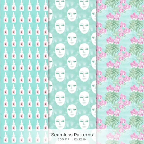 Orchid Paradise Seamless Patterns, Pink Floral JPEG, Summer Resort Pattern, Tropical Spa Wellness Repeating Pattern, Digital Scrapbook Paper