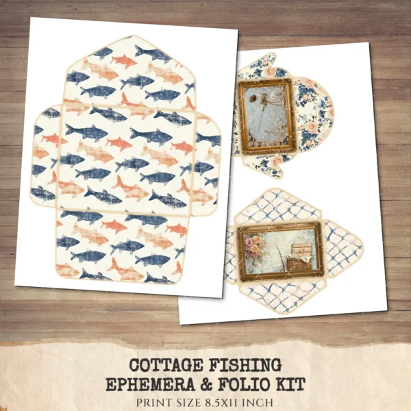 Cottage Fishing Ephemera & Folio Kit – Rustic Fishing, Angler Printables, Vintage, Boots Rods Ponds, Fishing Tags, Kits, Digital Download