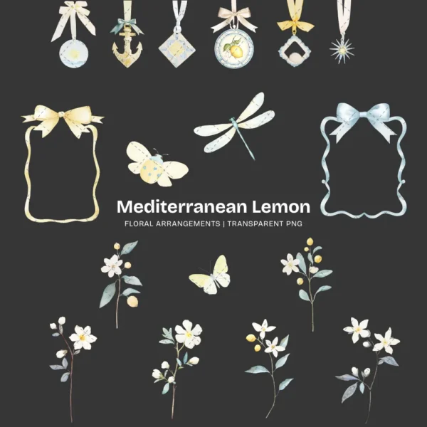 Mediterranean Lemon Floral Arrangements, Italian Lemon PNG, Lemon Blossom Bouquet, Jasmine Art, Summer Decor, Ornaments, Digital Download