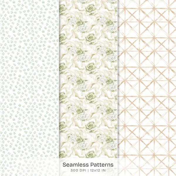 Summer Versailles Seamless Patterns, Garden Rose JPEG, Hydrangea Pattern, Polka, Botanical Repeating Pattern, Digital Scrapbook Paper