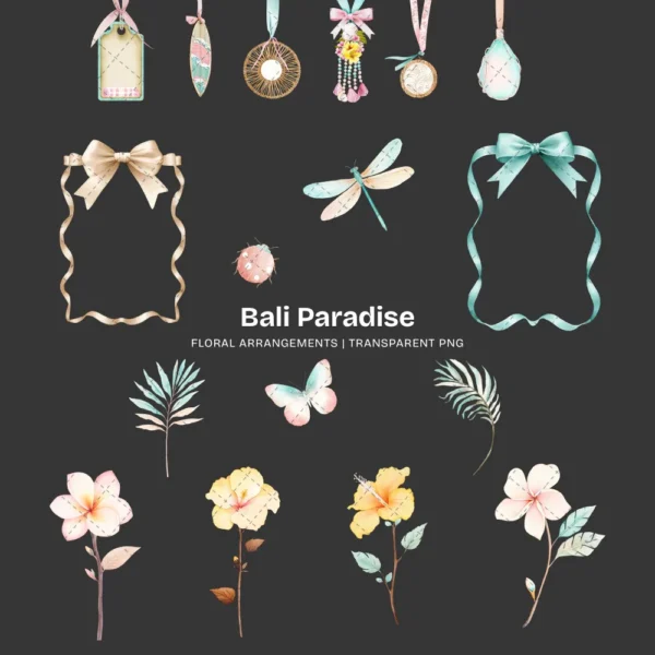 Bali Paradise Floral Arrangements, Tropical Floral PNG, Hibiscus Bouquet, Hibiscus Floral Art, Tropical Decor, Ornaments, Digital Download