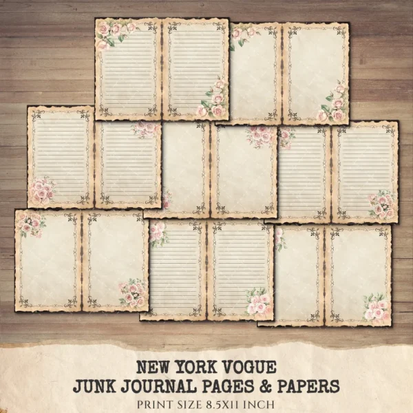 New York Vogue Junk Journal Pages & Papers – Chic New York Travel, Fashion, Modern Travel Printable, Scrapbook, Floral, Digital Download
