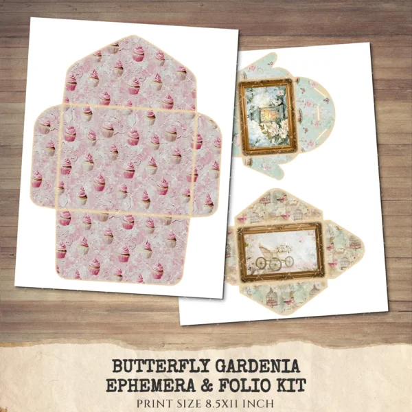 Butterfly Gardenia Ephemera & Folio Kit – Butterfly Garden, Whimsical Gardenia Printables, Pink Floral Tags, Kits, Digital Download