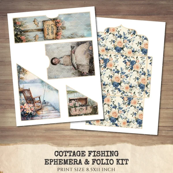 Cottage Fishing Ephemera & Folio Kit – Rustic Fishing, Angler Printables, Vintage, Boots Rods Ponds, Fishing Tags, Kits, Digital Download