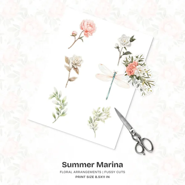 Summer Marina Floral Arrangements, Peony Floral PNG, Peony Bouquet, White Gardenias Art, Nautical Decor, Ornaments, Digital Download