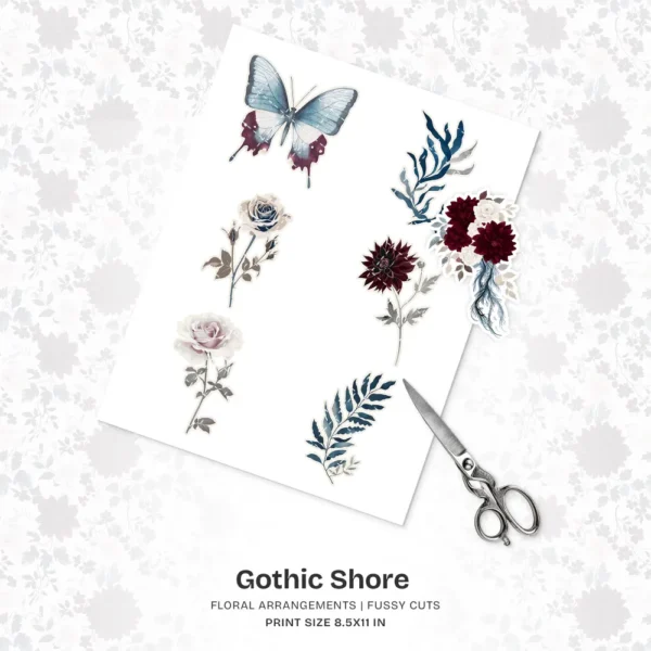 Gothic Shore Floral Arrangements, Dark Floral PNG, Dahlia Bouquet, Rose Floral Art, Gothic Decor, Ornaments, Digital Download