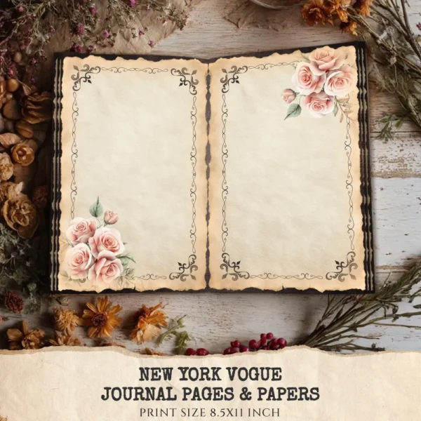 New York Vogue Junk Journal Pages & Papers – Chic New York Travel, Fashion, Modern Travel Printable, Scrapbook, Floral, Digital Download