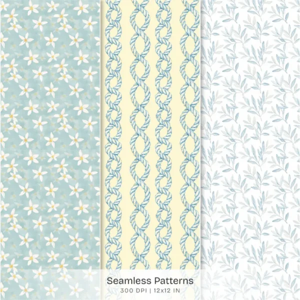 Mediterranean Lemon Seamless Patterns, Lemon Blossom JPEG, Mediterranean Tile Pattern, Summertime Repeating Pattern, Digital Scrapbook Paper