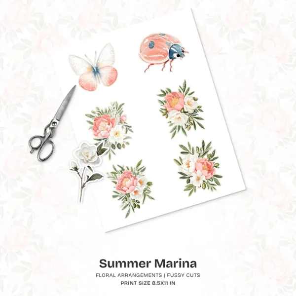 Summer Marina Floral Arrangements, Peony Floral PNG, Peony Bouquet, White Gardenias Art, Nautical Decor, Ornaments, Digital Download