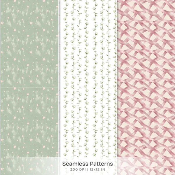 Summer Versailles Seamless Patterns, Garden Rose JPEG, Hydrangea Pattern, Polka, Botanical Repeating Pattern, Digital Scrapbook Paper
