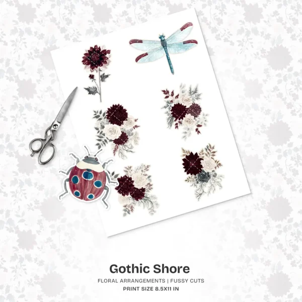 Gothic Shore Floral Arrangements, Dark Floral PNG, Dahlia Bouquet, Rose Floral Art, Gothic Decor, Ornaments, Digital Download