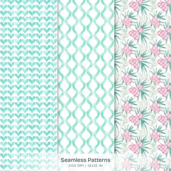 Orchid Paradise Seamless Patterns, Pink Floral JPEG, Summer Resort Pattern, Tropical Spa Wellness Repeating Pattern, Digital Scrapbook Paper