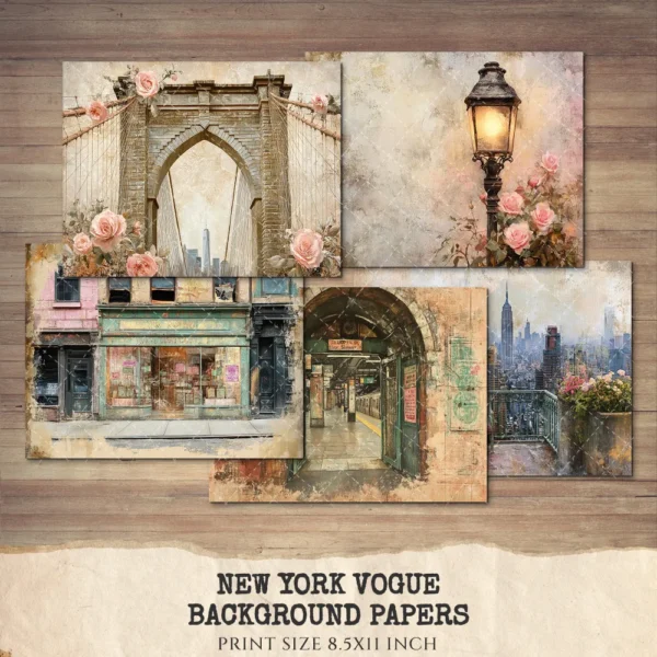 New York Vogue Junk Journal Pages & Papers – Chic New York Travel, Fashion, Modern Travel Printable, Scrapbook, Floral, Digital Download