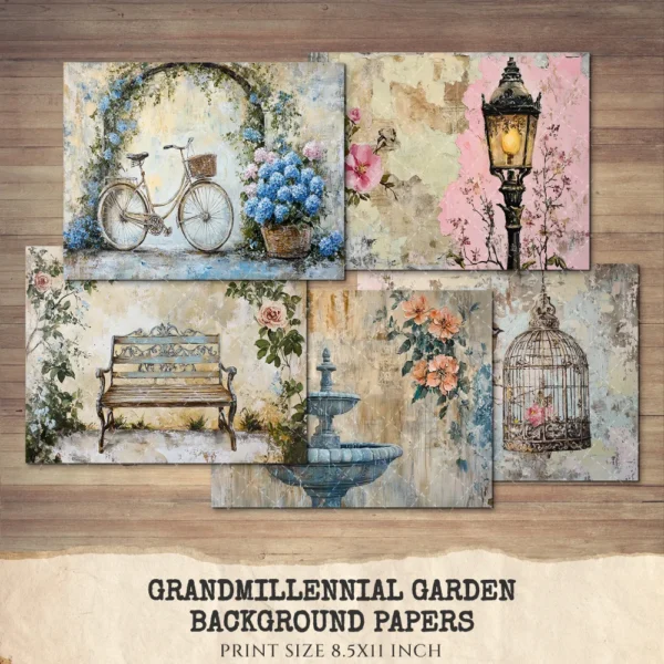 Grandmillennial Garden Junk Journal Pages & Papers – Hydrangeas Flower, Floral Garden Printable, Botanical Scrapbook, Digital Download