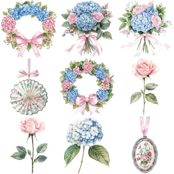 Grandmillennial Garden Floral Arrangements, Blue Floral PNG, Hydrangeas Bouquet, Springtime Art, Floral Decor, Ornaments, Digital Download
