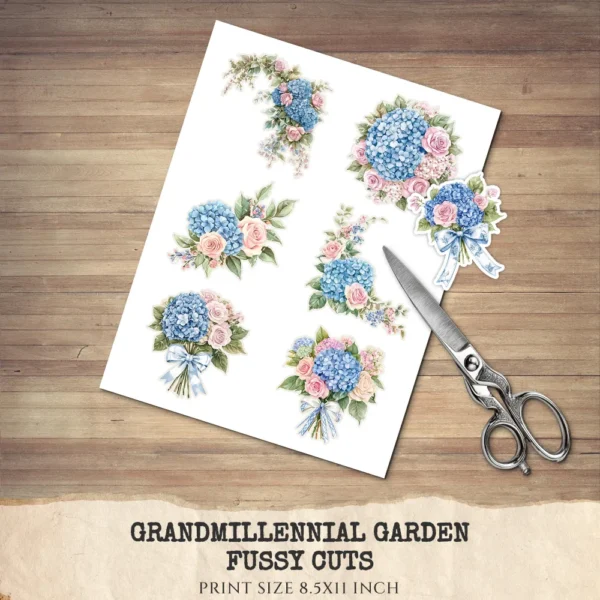 Grandmillennial Garden Floral Arrangements, Blue Floral PNG, Hydrangeas Bouquet, Springtime Art, Floral Decor, Ornaments, Digital Download