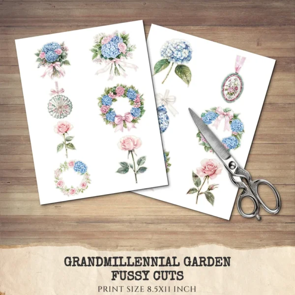 Grandmillennial Garden Floral Arrangements, Blue Floral PNG, Hydrangeas Bouquet, Springtime Art, Floral Decor, Ornaments, Digital Download