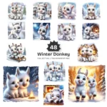 Winter Donkey PNG Clipart Collection - 48 PNG, Cute Fluffy Animal Graphics, Winter Landscape Printables, Commercial use, Digital download