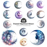 Pastel Mystical Moon PNG Clipart Collection - 38 PNG, Celestial Moon Graphics, Night Sky Printables, Commercial use, Digital download