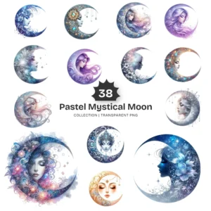 Pastel Mystical Moon PNG Clipart Collection - 38 PNG, Celestial Moon Graphics, Night Sky Printables, Commercial use, Digital download