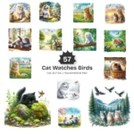 Cat Watches Birds PNG Clipart Collection - 57 PNG, Adorable Cat Graphics, Animal Lover Printables, Commercial use, Digital download