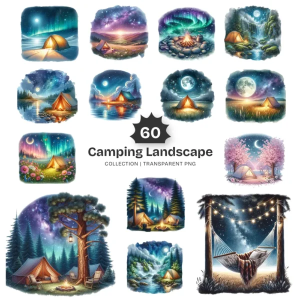 Camping Landscape PNG Clipart Collection - 60 PNG, Outdoor Scenery Graphics, Adventure Printables, Commercial use, Digital download