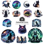 Celestial Cats PNG Clipart Collection - 71 PNG, Mystical Kitten Graphics, Enchanting, Astrology Printables, Commercial use, Digital download