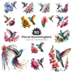 Floral Hummingbird PNG Clipart Collection - 90 PNG, Vibrant Hummingbird Graphics, Exotic Bird Printables, Commercial use, Digital download