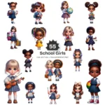 School Girl PNG Clipart Collection - 55 PNG, Educational Graphics, School Life, Classroom Printables, Commercial use, Digital download