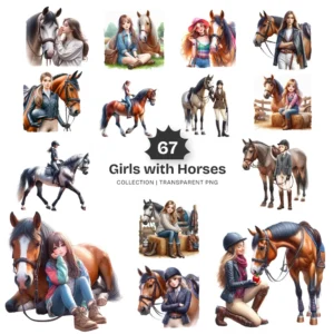 Girls with Horse PNG Clipart Collection - 67 PNG, Equestrian Graphics, Horse Riding Printables, Commercial use, Digital download