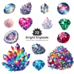 Bright Crystals PNG Clipart Collection - 72 PNG, Vibrant Gemstone Graphics, Glowing Crystals Printables, Commercial use, Digital download