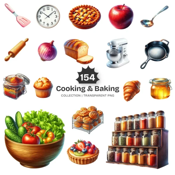Cooking & Baking PNG Clipart Collection - 154 PNG, Mom’s Kitchen Graphics, Kitchen Ingredients Printables, Commercial use, Digital download