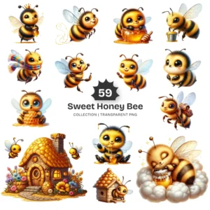 Sweet Honey Bee PNG Clipart Collection - 59 PNG, Cute Bees Graphics, Bee Stickers, Honey Comb Printables, Commercial use, Digital download