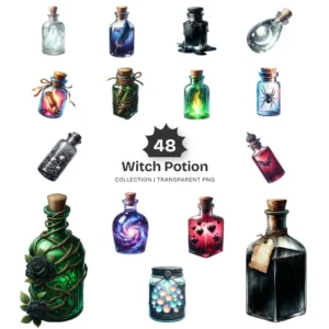 Witch Potions PNG Clipart Collection - 48 PNG, Gothic Graphics, Witchy, Magical Elixir Printables, Commercial use, Digital download