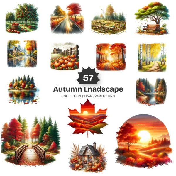 Autumn Landscape PNG Clipart Collection - 57 PNG, Seasonal Scenes Graphics, Fall Scenery Printables, Commercial use, Digital download